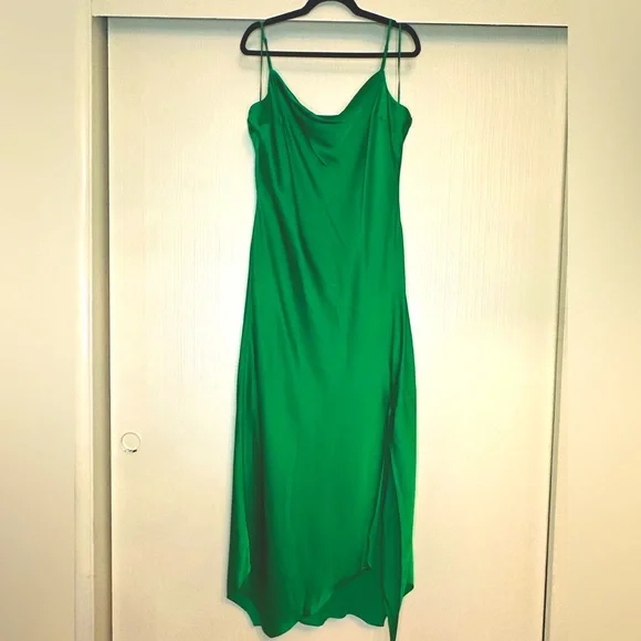 slim fit dress slacks Baltic Born Womens Vara Satin Maxi Wrap Dress | Juniper Green